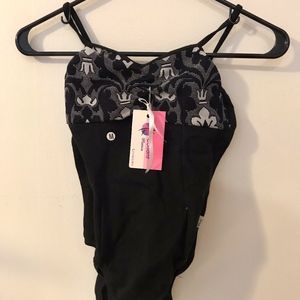 Black/Gray/White Patterned Spaghetti Strap Leotard